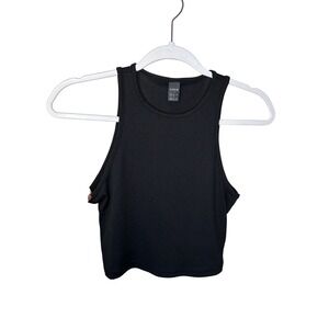 SHEIN Black Ribbed Knit High Neck Cropped Tank Top Size Small Racerback Staple